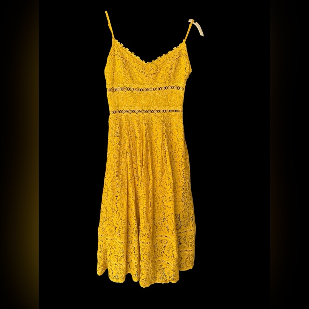 NSR Vibrant Yellow Lace Midi Dress